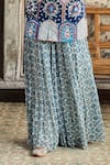 Diyarajvvir_Blue Georgette, Silk Embroidery Mandarin Teal Printed Jacket And Gharara Set _Online_at_Aza_Fashions