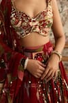 Diyarajvvir_Red Crepe, Georgette Embroidery, Beads V-neck Floral Lehenga Set _Online_at_Aza_Fashions