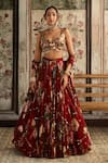 Buy_Diyarajvvir_Red Crepe, Georgette Embroidery, Beads V-neck Floral Lehenga Set _at_Aza_Fashions