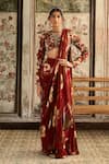Buy_Diyarajvvir_Red Crepe, Georgette Sequins, Floral Print Pre-draped Sharara Saree With Blouse _at_Aza_Fashions