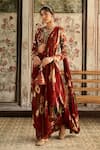 Diyarajvvir_Red Crepe, Georgette Sequins, Floral Print Pre-draped Sharara Saree With Blouse _Online_at_Aza_Fashions