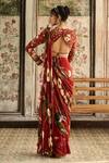 Shop_Diyarajvvir_Red Crepe, Georgette Sequins, Floral Print Pre-draped Sharara Saree With Blouse _at_Aza_Fashions