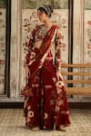 Buy_Diyarajvvir_Red Crepe, Georgette Sequins, Floral Print Pre-draped Sharara Saree With Blouse _Online_at_Aza_Fashions