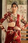 Shop_Diyarajvvir_Red Crepe, Georgette Sequins, Floral Print Pre-draped Sharara Saree With Blouse _Online_at_Aza_Fashions