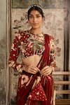 Diyarajvvir_Red Crepe, Georgette Sequins, Floral Print Pre-draped Sharara Saree With Blouse _at_Aza_Fashions