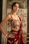 Diyarajvvir_Red Crepe, Organza Beads, Embroidery Square Floral Pre-draped Skirt Saree Set _Online_at_Aza_Fashions