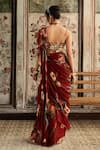 Shop_Diyarajvvir_Red Crepe, Organza Beads, Embroidery Square Floral Pre-draped Skirt Saree Set _at_Aza_Fashions