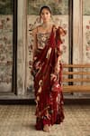 Buy_Diyarajvvir_Red Crepe, Organza Beads, Embroidery Square Floral Pre-draped Skirt Saree Set _at_Aza_Fashions