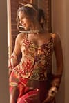 Diyarajvvir_Red Crepe, Organza, Georgette Beads, Embroidery Printed Corset And Flared Pant Set _Online_at_Aza_Fashions
