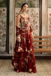 Diyarajvvir_Red Crepe, Organza, Georgette Beads, Embroidery Printed Corset And Flared Pant Set _at_Aza_Fashions