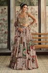 Buy_Diyarajvvir_Maroon Crepe, Georgette Embroidery, Sequins, Designer Sage Green And Lehenga Set _at_Aza_Fashions