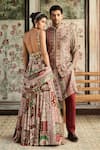 Diyarajvvir_Maroon Crepe, Georgette Embroidery, Sequins, Designer Sage Green And Lehenga Set _at_Aza_Fashions