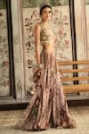 Buy_Diyarajvvir_Sapphire Crepe, Georgette Sequins, Sage Green And Maroon Designer Lehenga Set _Online_at_Aza_Fashions
