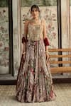 Buy_Diyarajvvir_Maroon Crepe, Georgette, Organza Sequins, Sage Green And Designer Lehenga Set _at_Aza_Fashions