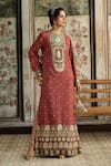 Shop_Diyarajvvir_Maroon Silk Tassels, Embroidery Round Neck Embellished Kaftan _Online_at_Aza_Fashions