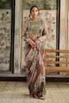 Buy_Diyarajvvir_Maroon Crepe, Georgette Sequins, Sage Green And Pre-draped Skirt Saree Set _at_Aza_Fashions