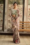 Diyarajvvir_Maroon Crepe Sequins Round Neck Sage Green And Dhoti Pant Saree With Blouse _Online_at_Aza_Fashions