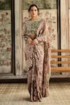 Buy_Diyarajvvir_Maroon Crepe Sequins Round Neck Sage Green And Dhoti Pant Saree With Blouse _at_Aza_Fashions