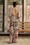 Shop_Diyarajvvir_Maroon Crepe Sequins Round Neck Sage Green And Dhoti Pant Saree With Blouse _at_Aza_Fashions