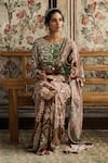 Buy_Diyarajvvir_Maroon Crepe Sequins Round Neck Sage Green And Dhoti Pant Saree With Blouse _Online_at_Aza_Fashions