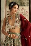 Diyarajvvir_Maroon Silk, Crepe, Organza Sequins, Embroidery Sage Green And Lehenga Set _Online_at_Aza_Fashions