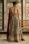 Shop_Diyarajvvir_Maroon Silk, Crepe, Organza Sequins, Embroidery Sage Green And Lehenga Set _at_Aza_Fashions