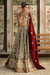 Buy_Diyarajvvir_Maroon Silk, Crepe, Organza Sequins, Embroidery Sage Green And Lehenga Set _Online_at_Aza_Fashions