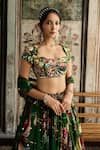 Diyarajvvir_Green Crepe, Organza, Georgette Sequins, Embroidery Floral Print Lehenga Set _Online_at_Aza_Fashions