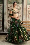 Buy_Diyarajvvir_Green Crepe, Organza, Georgette Sequins, Embroidery Floral Print Lehenga Set _at_Aza_Fashions