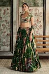 Shop_Diyarajvvir_Green Crepe, Organza, Georgette Sequins, Embroidery Floral Print Lehenga Set _Online_at_Aza_Fashions