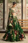 Buy_Diyarajvvir_Green Crepe, Georgette Sequins, Embroidery Square Neck Floral Print Lehenga Set _Online_at_Aza_Fashions