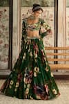 Buy_Diyarajvvir_Green Crepe, Georgette Sequins, Embroidery Square Neck Floral Print Lehenga Set _at_Aza_Fashions