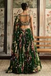 Shop_Diyarajvvir_Green Tulle, Organza, Georgette Sequins, Beads Round Floral Print Lehenga Set _at_Aza_Fashions