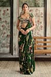 Buy_Diyarajvvir_Green Crepe, Georgette Beads, Floral Print Pre-draped Skirt Saree With Blouse _at_Aza_Fashions