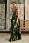 Diyarajvvir_Green Crepe, Georgette Beads, Floral Print Pre-draped Skirt Saree With Blouse _Online_at_Aza_Fashions