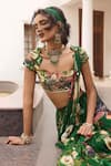 Buy_Diyarajvvir_Green Crepe, Georgette Beads, Floral Print Pre-draped Skirt Saree With Blouse _Online_at_Aza_Fashions