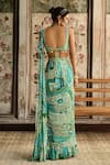 Shop_Diyarajvvir_Blue Crepe, Georgette Sequins, Beads Aqua And Green Pre-draped Saree With Blouse _at_Aza_Fashions
