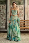 Buy_Diyarajvvir_Green Crepe, Georgette Sequins, Aqua Blue And Designer Corset Skirt Set _at_Aza_Fashions
