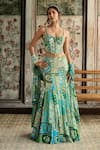 Shop_Diyarajvvir_Green Crepe, Georgette Sequins, Aqua Blue And Designer Corset Skirt Set _at_Aza_Fashions