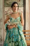 Diyarajvvir_Blue Crepe, Georgette Sequins, Embroidery Aqua And Green Printed Lehenga Set _Online_at_Aza_Fashions