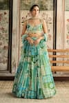 Buy_Diyarajvvir_Blue Crepe, Georgette Sequins, Embroidery Aqua And Green Printed Lehenga Set _at_Aza_Fashions