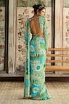 Shop_Diyarajvvir_Blue Crepe Sequins, Beads Round Neck Aqua And Green Dhoti Saree With Blouse _at_Aza_Fashions