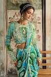 Diyarajvvir_Blue Crepe Sequins, Beads Round Neck Aqua And Green Dhoti Saree With Blouse _Online_at_Aza_Fashions