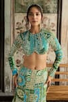 Buy_Diyarajvvir_Green Georgette, Crepe Sequins, Embroidery Round Neck Printed Skirt Set _Online_at_Aza_Fashions