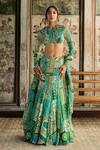 Buy_Diyarajvvir_Green Georgette, Crepe Sequins, Embroidery Round Neck Printed Skirt Set _at_Aza_Fashions