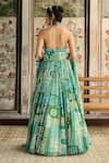 Shop_Diyarajvvir_Green Tulle, Georgette Sequins Halter Neck Aqua Blue And Printed Lehenga Set _at_Aza_Fashions