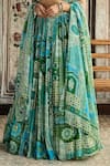 Shop_Diyarajvvir_Green Tulle, Georgette Sequins Halter Neck Aqua Blue And Printed Lehenga Set _Online_at_Aza_Fashions