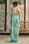 Shop_Diyarajvvir_Green Tulle, Georgette Aqua Blue Printed Pre-draped Pant Saree With Blouse _at_Aza_Fashions