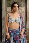 Diyarajvvir_White Crepe, Georgette, Organza Embroidery, Teal Blue Printed Lehenga Set _Online_at_Aza_Fashions