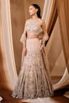 Buy_Niamh By Kriti_Gold Silk, Net, Tissue Embroidery, Sequins, Beads, Pearls Hand Lehenga Set _Online_at_Aza_Fashions